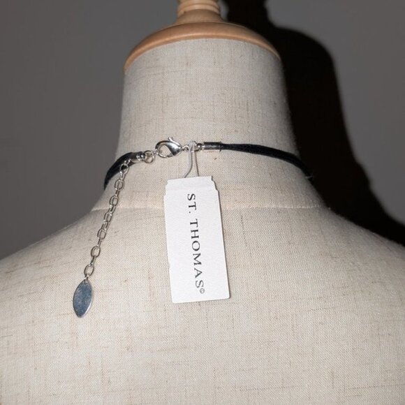 NEW St. Thomas Long Black Knotted Cord Metal Bead Double circle Pendant Necklace - Picture 4 of 5